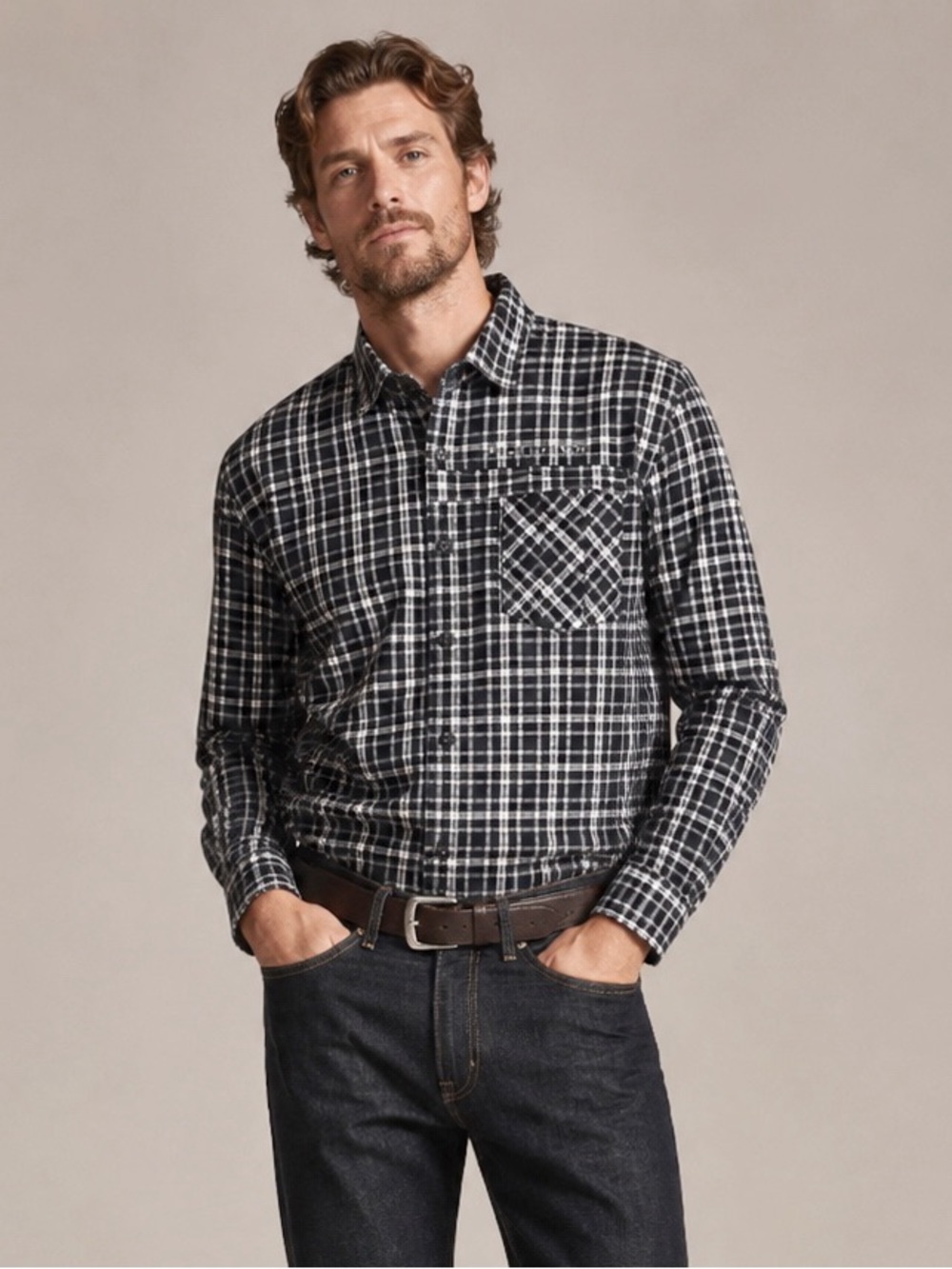 Helly Hansen Men Black Plaid Cotton Snap Button Front Long Sleeve LARGE Western